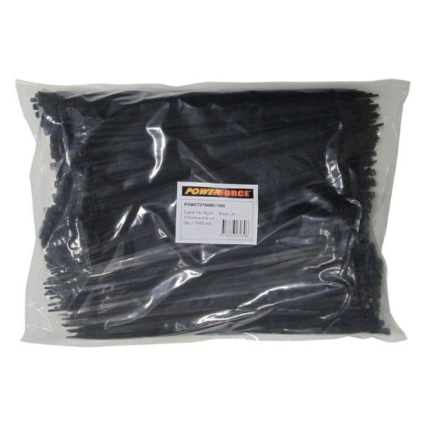 Picture of 4.8 x 370mm Black UV Cable Ties Pack of 1000 22kgs Tensile Strength
