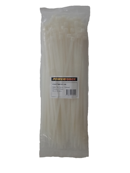 Picture of 7.6 x 380mm Natural Cable Ties Pack of 100 55kgs Tensile Strength