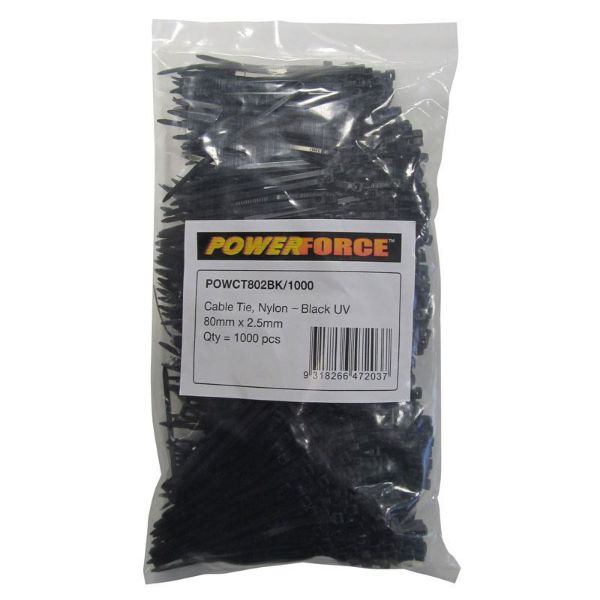 Picture of 2.5 x 80mm Black UV Cable Ties Pack of 1000 8kgs Tensile Strength