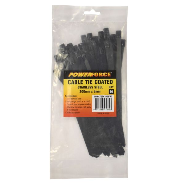 Picture of 8 x 200mm 316L Stainless Steel Cable Ties Pack of 50 1335N/136kgs Tensile Strength
