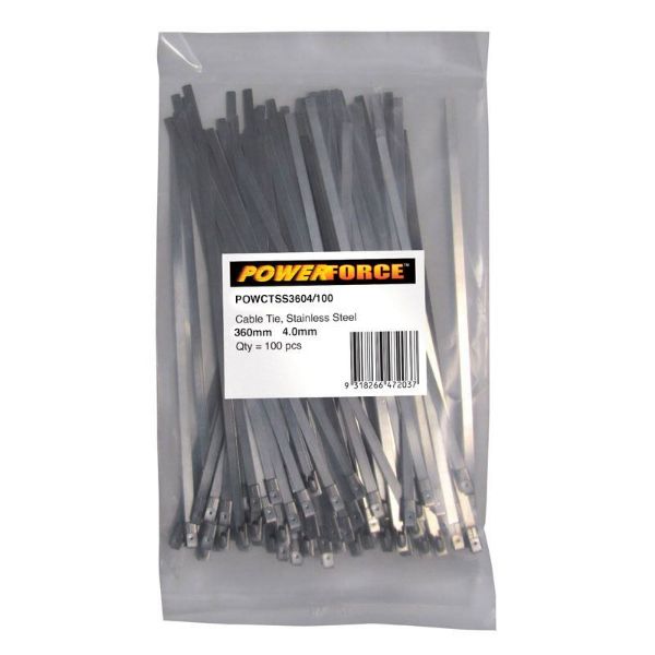 Picture of 4.6 x 360mm 316L Stainless Steel Cable Ties Pack of 100 667N/68kgs Tensile Strength