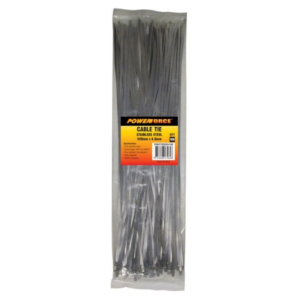Picture of 4.6 x 520mm 316L Stainless Steel Cable Ties Pack of 100 667N/68kgs Tensile Strength