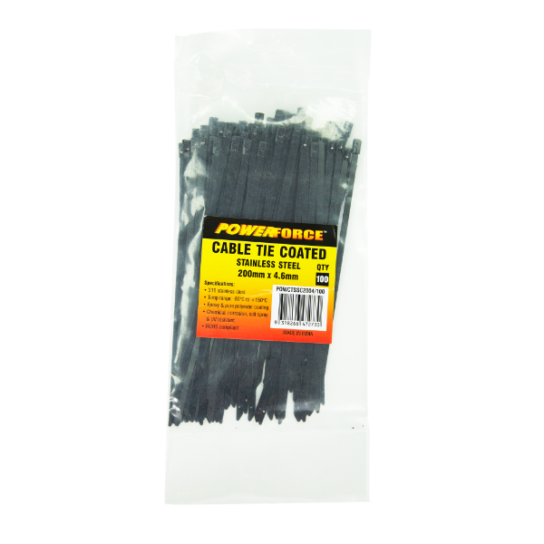 Picture of 4.6 x 200mm 316L Stainless Steel Cable Ties Pack of 100 667N/68kgs Tensile Strength