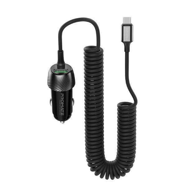 Picture of 33W Car Charger w/ USB-C Cable Output USB-A & USB-C Qualcomm 3.0 18W Quick Charge