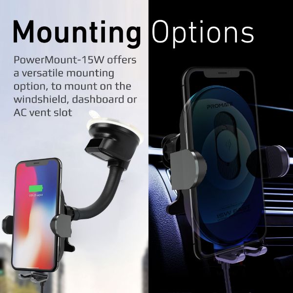 Picture of 15W Smart Wireless Car Phone Charger with Automatic A Clamping. Takes 4.7-6.7'' Devi