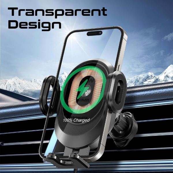 Picture of 15W Transparent Auto Clamping Wireless Charging Car Mount. Takes 4.7-6.7'' Devices