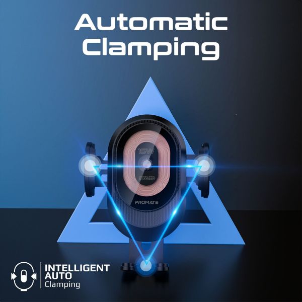 Picture of 15W Transparent Auto Clamping Wireless Charging Car Mount. Takes 4.7-6.7'' Devices