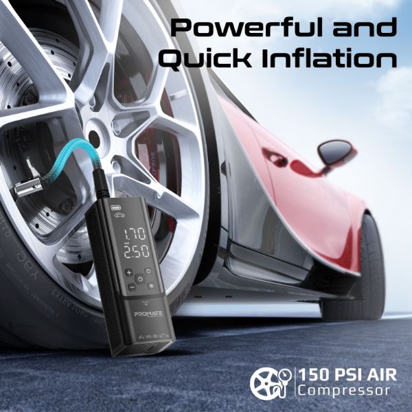 Picture of 150PSI Portable Air Compressor Power Bank w/ LED Flashlight. 7500mAh Battery