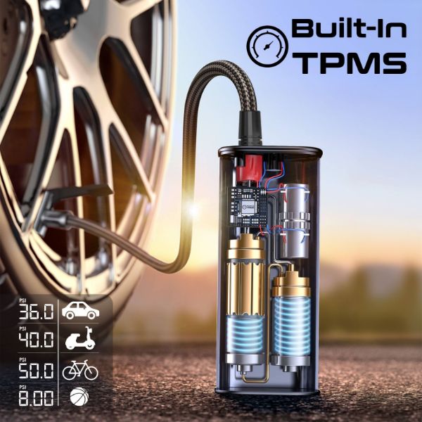 Picture of 150PSI Portable Air Compressor Power Bank w/ LED Flashlight. 7500mAh Battery