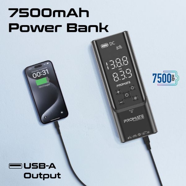Picture of 150PSI Portable Air Compressor Power Bank w/ LED Flashlight. 7500mAh Battery