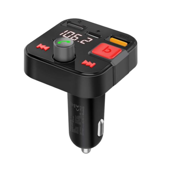 Picture of Wireless In-Car FM Transmitter w/ USB-C & USB-A Ports. Hands-Free w/ Built in