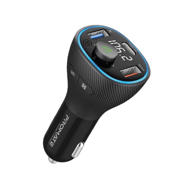 Picture of Wireless In-Car FM Transmitter w/ USB-C & USB-A Ports. Hands-Free w/ Built in