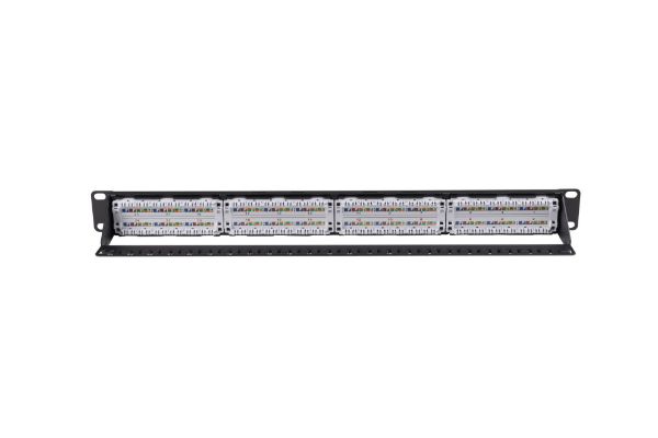 Picture of 24 Port 19'' Cat6 UTP Patch Panel plastic labelling kit. Rear Support Bar. T568A &