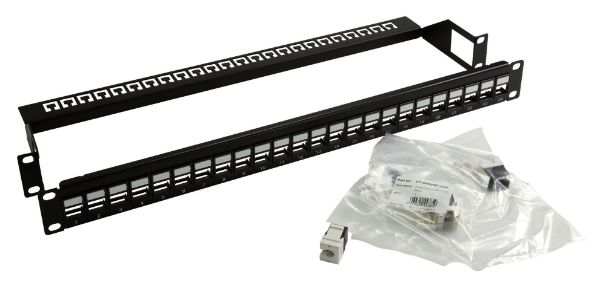 Picture of Cat6A 180 Unshielded Keystone Patch Panel 24 Port w/ Cable Management 1U