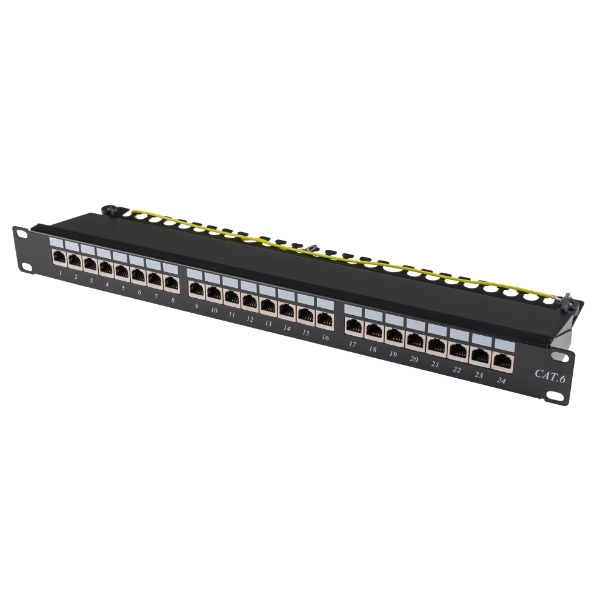 Picture of 19'' Cat6 24-Port RJ45 1U Shielded Patch Panel. Easy Field Label System & Port