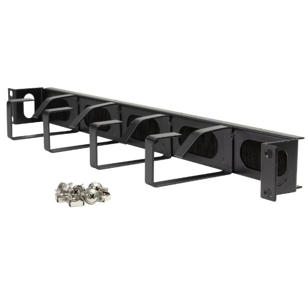Picture of 1RU 19 40mm Recessed Brush Cable Management Bar Dims 44 x 88 x 485mm w/ Cage Nuts