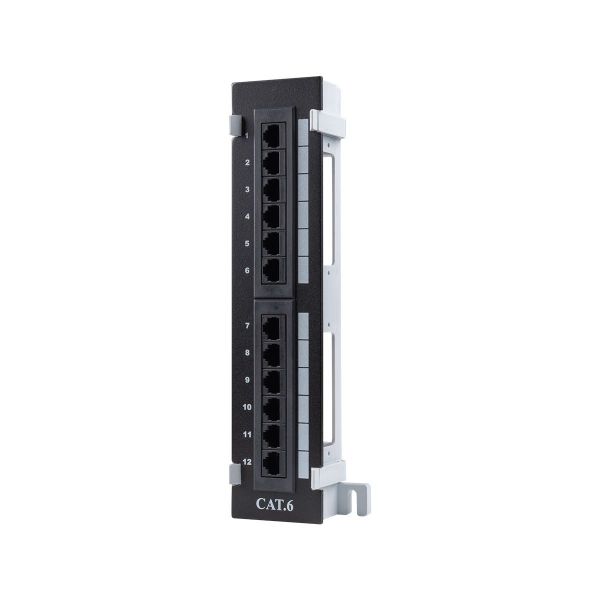 Picture of Mini 1U RJ45 12 Port Patch Panel Cat6 T568A & T568B Wire Dims: L 254mm W 60mm D 40mm