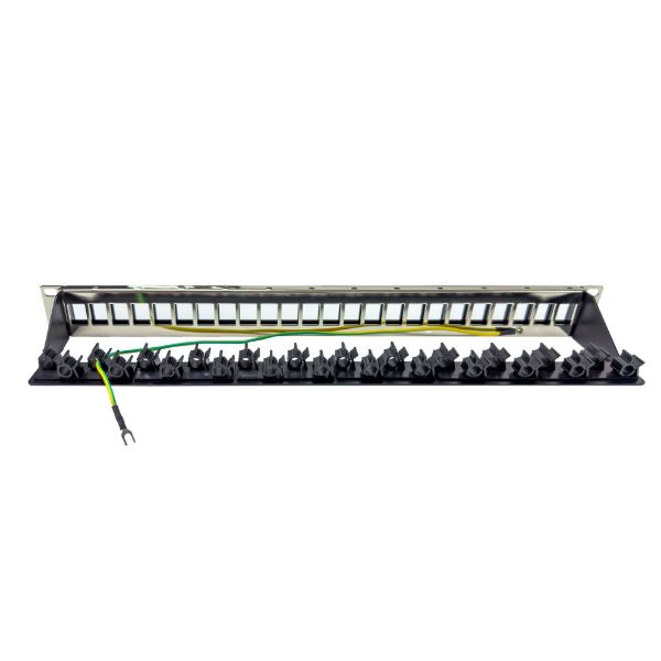 Picture of 24 Port 19'' 1RU STP / UTP Unloaded Keystone Patch Panel w/ Rear Cable Management