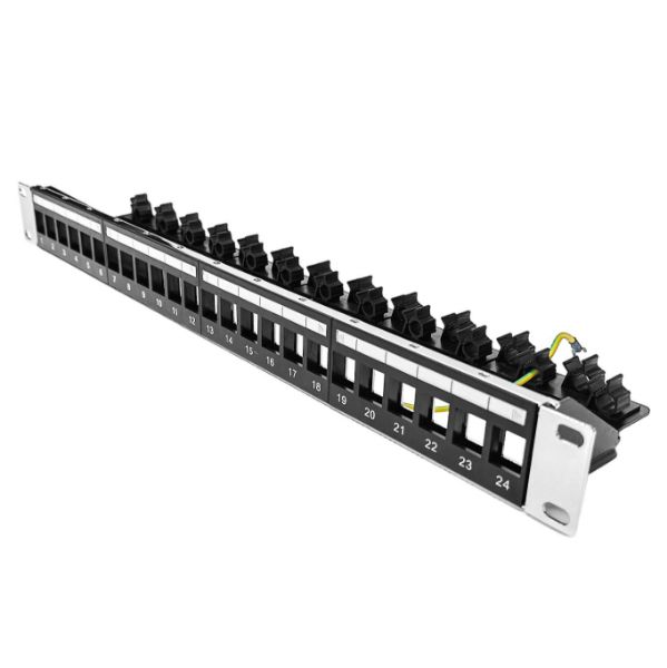 Picture of 24 Port 19'' 1RU STP / UTP Unloaded Keystone Patch Panel w/ Rear Cable Management