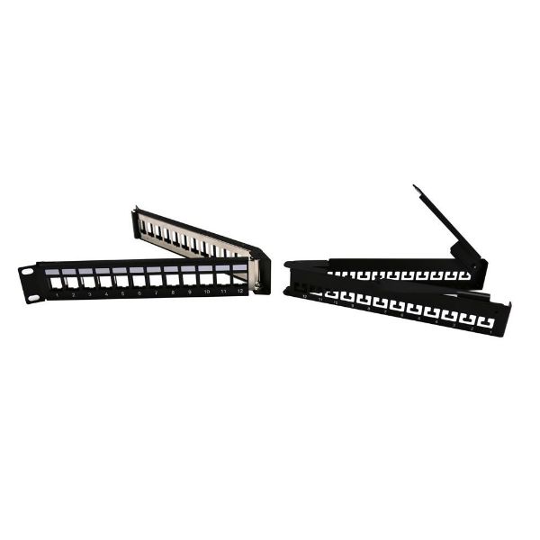 Picture of 24 Port Angled Unloaded Keystone Foldable Panel 1RU 19'' FTP w/ Cable Support Bar