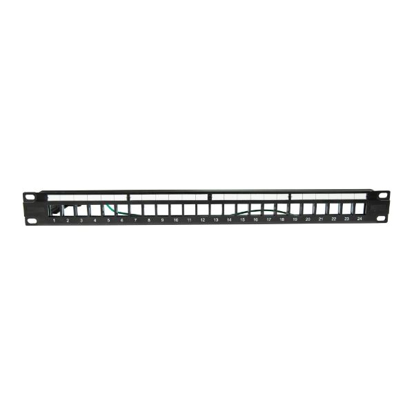 Picture of 24 Port 19'' 1RU STP / UTP Unloaded Keystone Patch Panel w/ Rear Cable Management