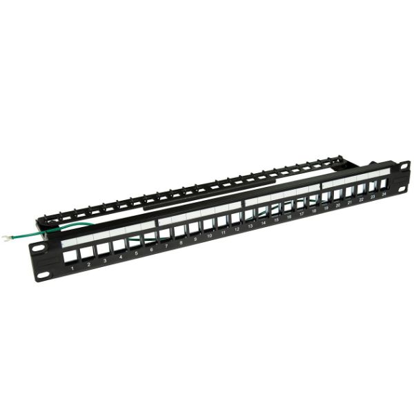 Picture of 24 Port 19'' 1RU STP / UTP Unloaded Keystone Patch Panel w/ Rear Cable Management
