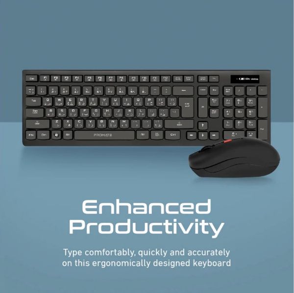 Picture of Full Size Wireless Keyboard Mouse Spill proof Ergonomic Design. Built-in Med