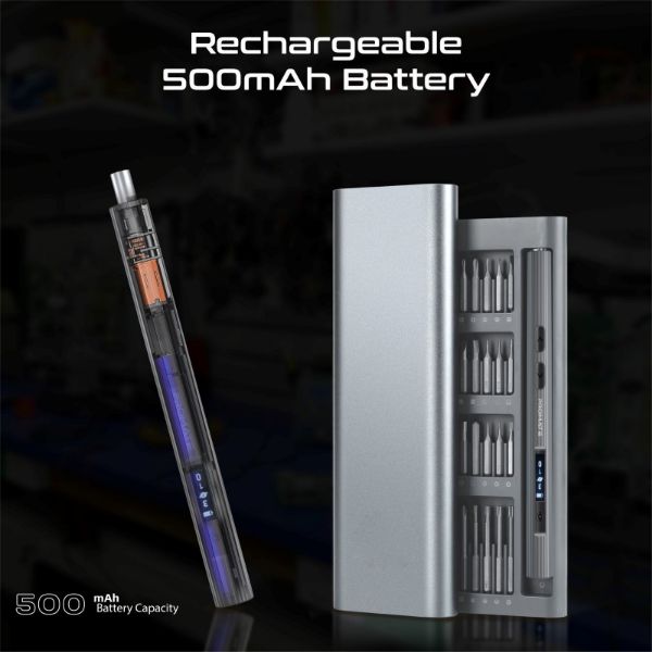 Picture of 62-Pieces Cordless Electric DIY Pocket ScrewDriver Kit w/ LED Fill Light. 200RPM