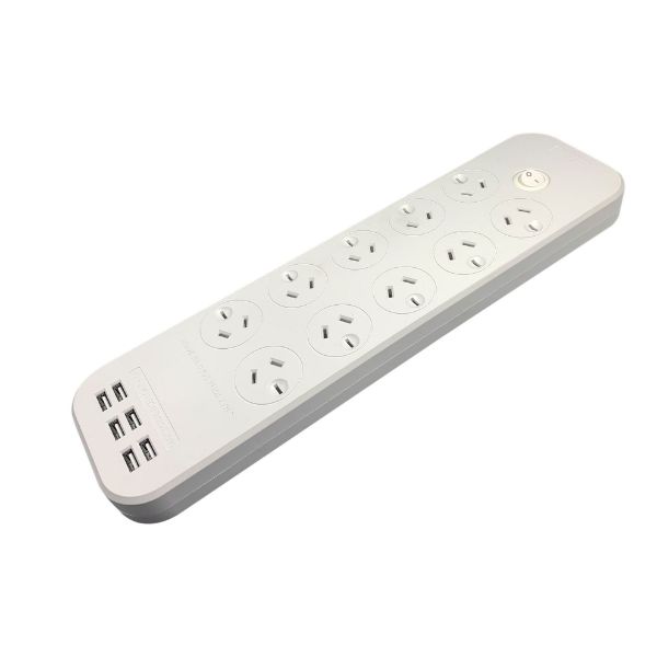 Picture of 10-Way Powerboard w/ 6x USB-A Fast Charge Ports (4.5A) 10 Surge Protected Power Out