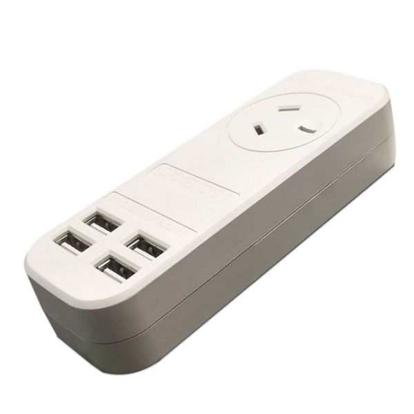 Picture of 1x Outlet Power board w/ 4x USB Charging Outlets. 3.4A. 0.9m Lead
