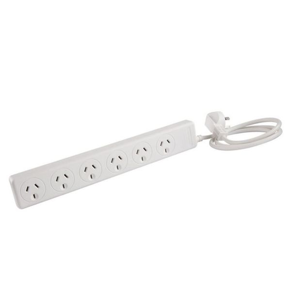 Picture of 6-Way 10A Powerboard w/ Overload Protection & 1m Lead. Angled 3-Pin. Wall Mountable