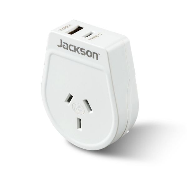 Picture of Slim Outbound Travel Adaptor 1x USB-A & 1x USB-C (2.1A) Charging Ports.