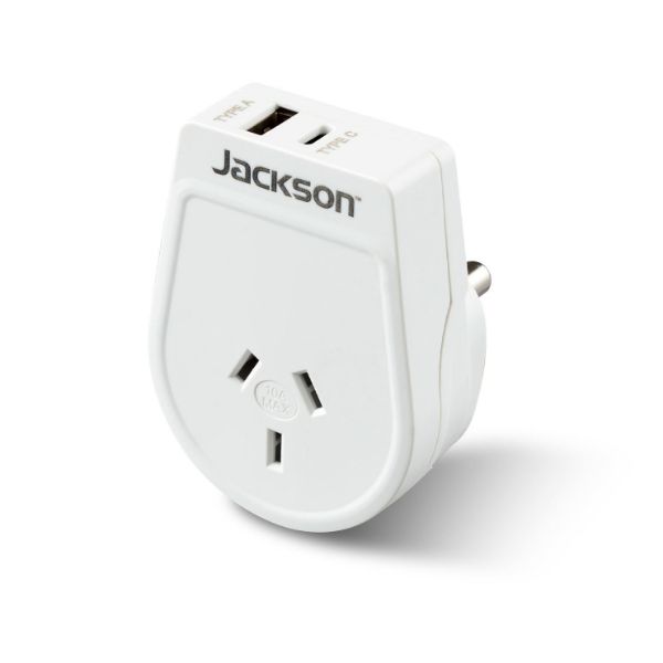 Picture of Slim Outbound Travel Adaptor 1x USB-A & 1x USB-C (2.1A) Charging Ports.