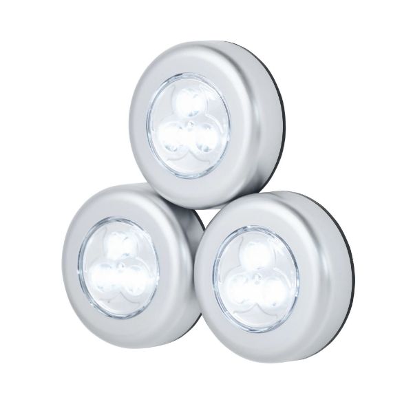 Picture of Triple Pack LED Push Light. 3 x AAA Batteries per Light Includes Peel & Stick