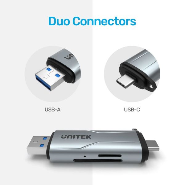 Picture of 2-in-1 SD 3.0 Card Reader. Dual USB-A & USB-C Connectors. 5Gbps Fast Trasfer Speed