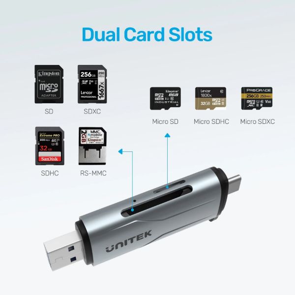 Picture of 2-in-1 SD 3.0 Card Reader. Dual USB-A & USB-C Connectors. 5Gbps Fast Trasfer Speed