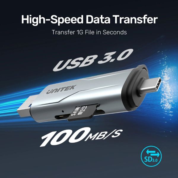 Picture of 2-in-1 SD 3.0 Card Reader. Dual USB-A & USB-C Connectors. 5Gbps Fast Trasfer Speed