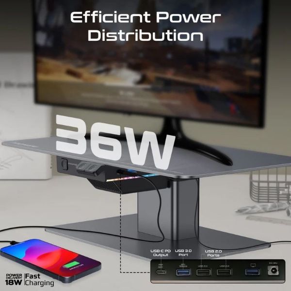 Picture of PROMATE Motorized Ergonomic Monitor& Laptop Stand with Built-in USB-Hub Electric Heig