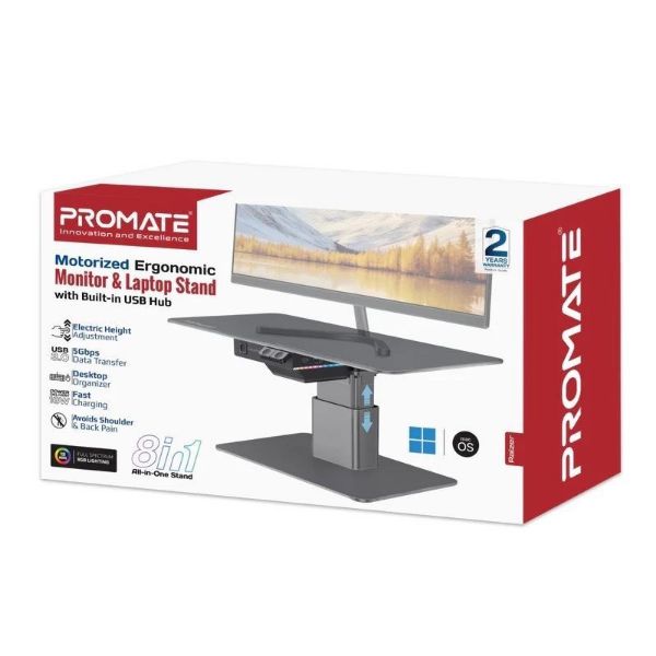 Picture of PROMATE Motorized Ergonomic Monitor& Laptop Stand with Built-in USB-Hub Electric Heig