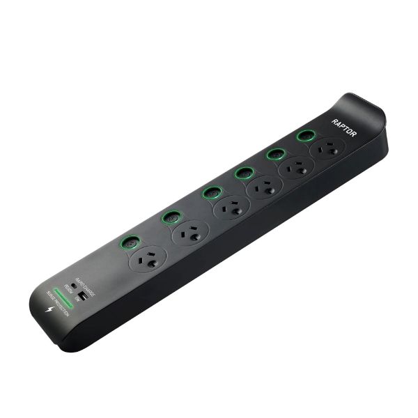 Picture of 6-Way Raptor Powerboard w/ Surge & Overload Protection 6x Individual Push Button LED