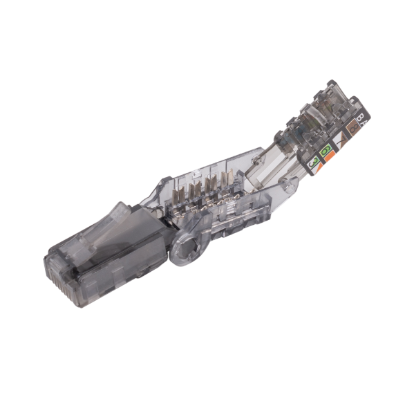 Picture of RJ45 UTP Cat6A Tooless Flexible Plug. Works w/ both Solid & Stranded Conductors