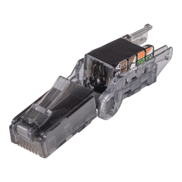 Picture of RJ45 UTP Cat6A Tooless Flexible Plug. Works w/ both Solid & Stranded Conductors