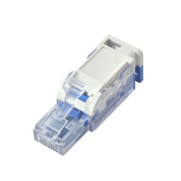 Picture of RJ45 UTP Cat6A Tooless Flexible Plug. Works w/ both Solid & Stranded Conductors
