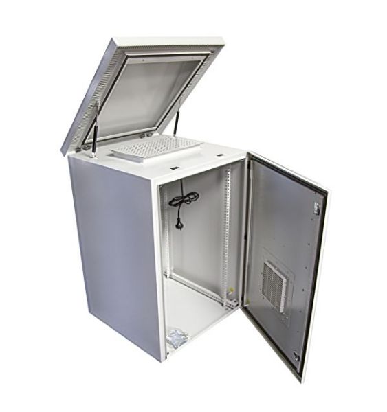 Picture of 12RU Vented Outdoor Wall Mount Cabinet. Dims 611x 425x640. IP45 rated. Lockable