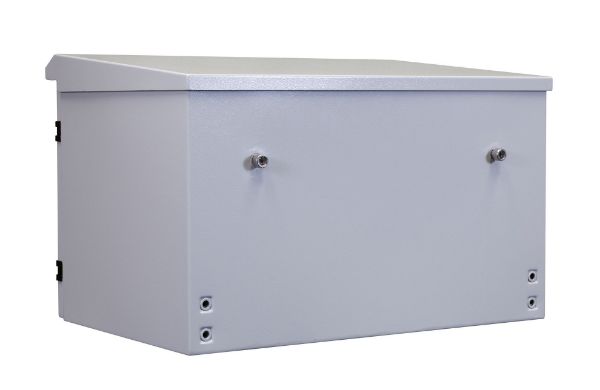 Picture of 6RU Outdoor Wall Mount Cabinet External Dims 611x425x390. IP65 Rated Lockable Front Door