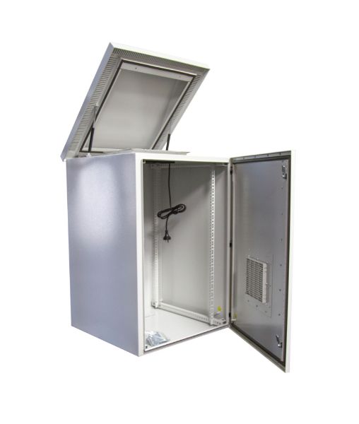 Picture of 9RU Vented Outdoor Wall Mount Cabinet. Ext Dims 611x433x560 IP45 rated Lockable Door