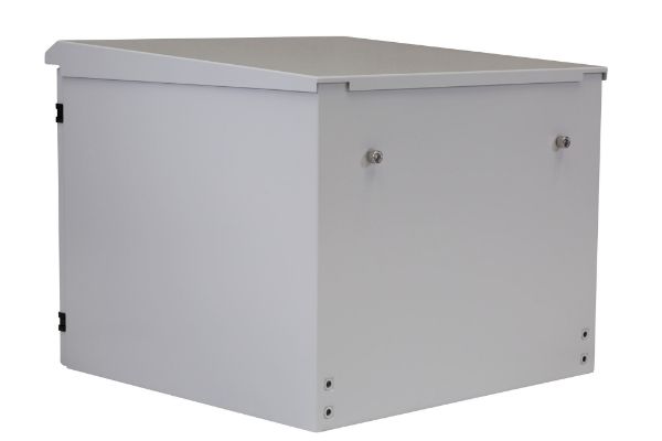 Picture of 9RU Outdoor Wall Mount Cabinet External Dims 611x525x515. IP65 Rated Lockable Front Door