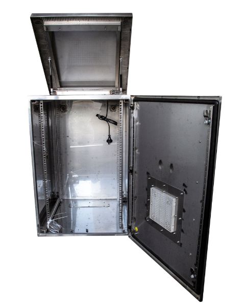 Picture of 18RU Stainless Vented Outdoor Wall Mount Cabinet (611x625x915mm). Stainless