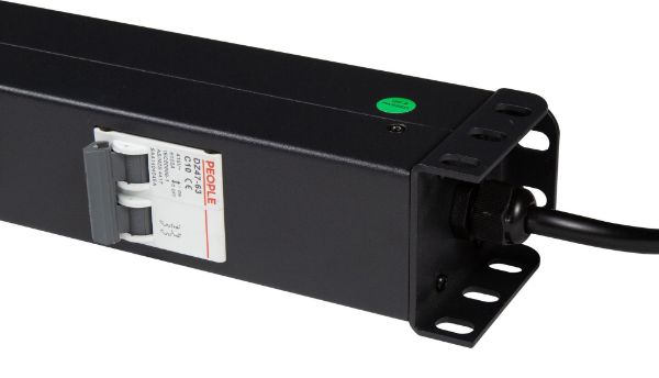 Picture of 10 Outlet Vertical Power Rail (10A IEC C13) w/ 6KA C-Curve Circuit Breaker.