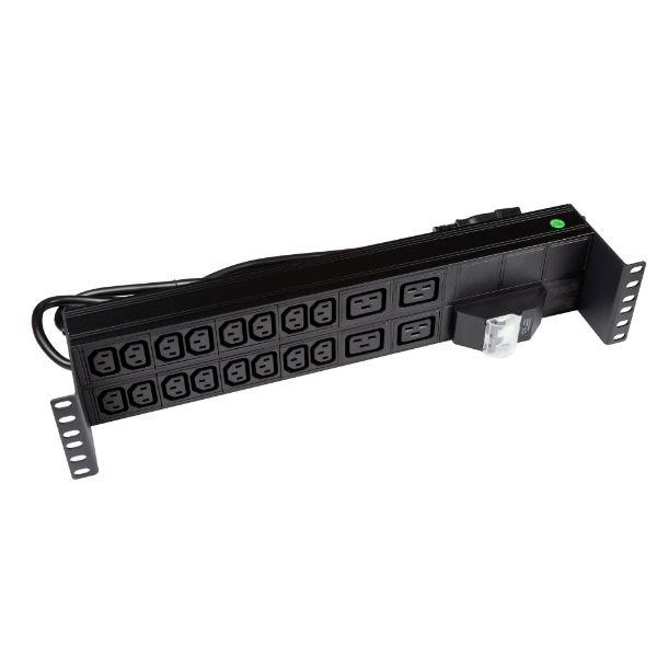 Picture of 20 Outlet Horizontal Power Rail 16x 10A IEC C13 & 4x 16A C19. w/ 6KA C-Curve Circuit